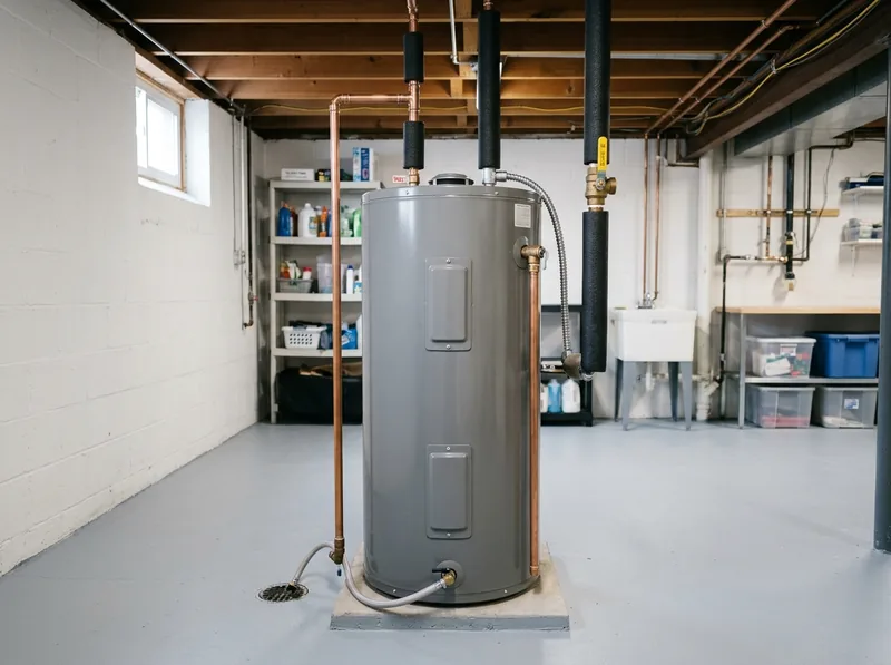 Tank water heater in a home utility area